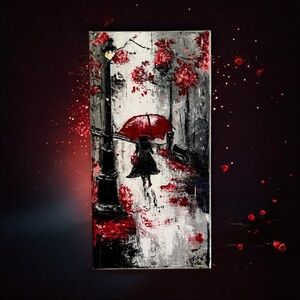SOLD! Red and Black Umbrella Street Art Canvas